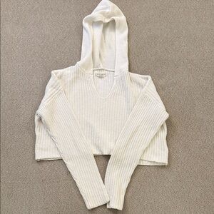 Aeropostale Women's Cream V-Neck Hooded Sweater